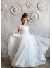 Short Sleeve Ivory Organza Deep V Back Flower Girl Dress